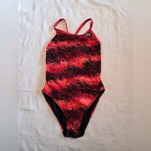 TYR women's size 36 or Medium black & red swimsuit. EUC